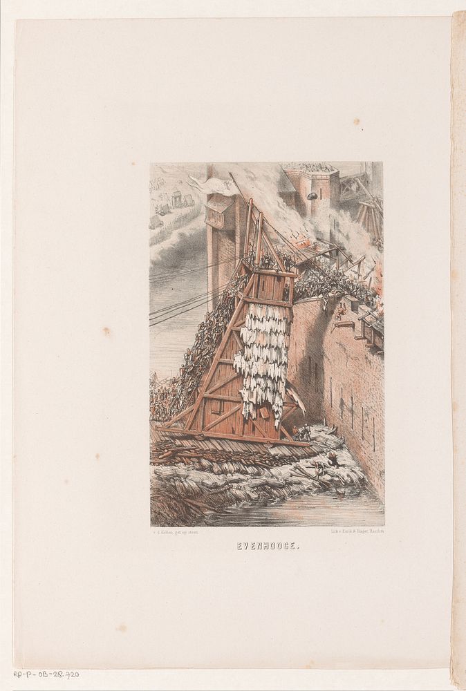 Houten aanvalstoren, 12e eeuw (1857 - 1864) by David van der Kellen 1827 1895 and Emrik and Binger