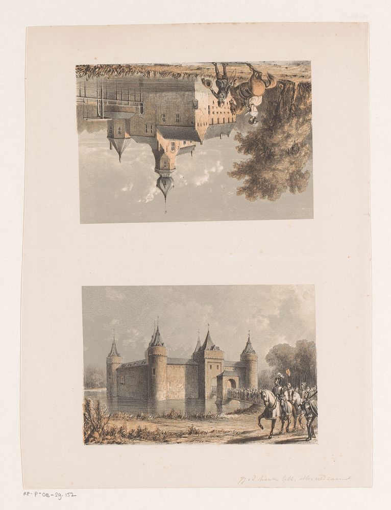 Twee voorstellingen van kastelen waaronder Kasteel Wedderburcht (1854 - 1861) by Jacob Jan van der Maaten and Willem Jacob…