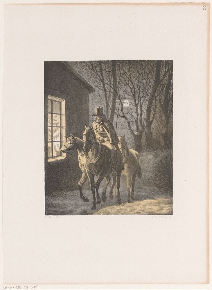 Man te paard rijdt langs huis (1847 - 1865) by Henri van Seben and Koninklijke Nederlandse Steendrukkerij van C W Mieling