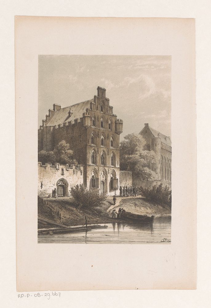 Huizen langs het water (in or before 1862) by Cornelis Springer and Arie Cornelis Kruseman