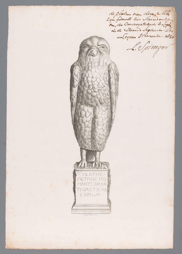 Beeld van een uil (in or before 1830) by Leendert Springer I, Leendert Springer I and Samuel and Joannes Luchtmans