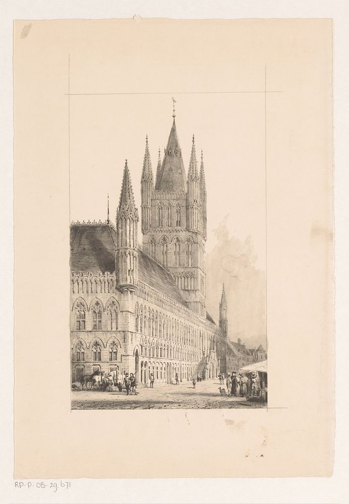 Lakenhalle van Ieper (in or before 1862) by Cornelis Springer and Arie Cornelis Kruseman
