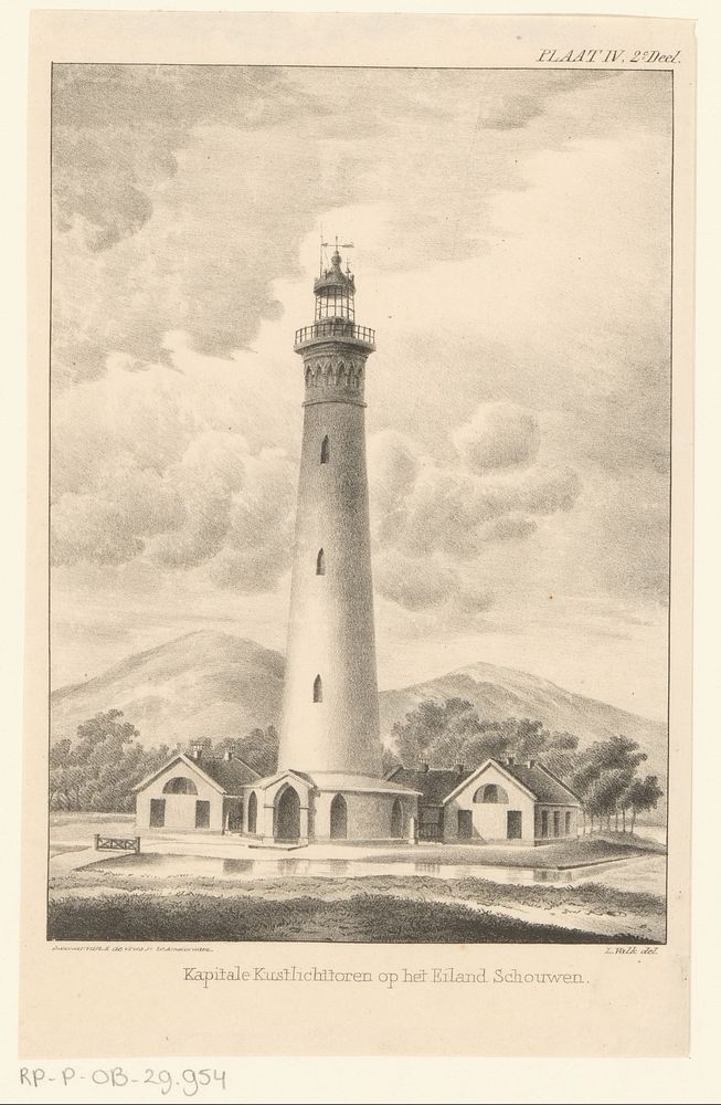 Vuurtoren op het eiland Schouwen (1834 - 1874) by L Valk, L Valk and Ruurt de Vries