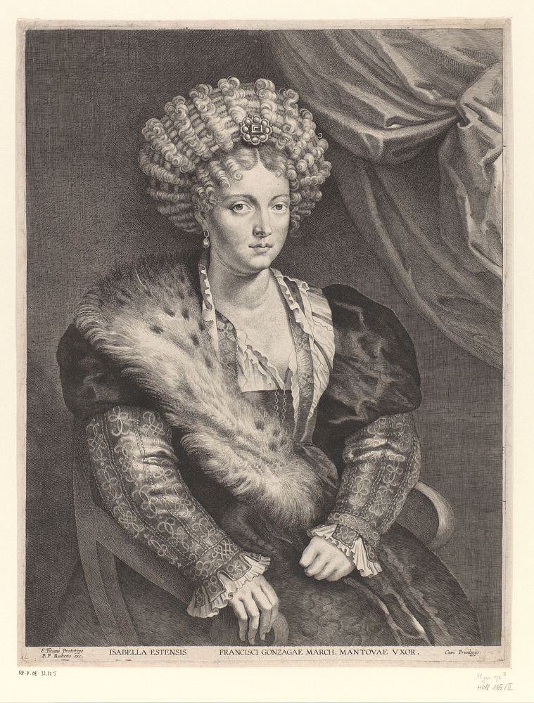 Portret van Isabella d'Este (1619 - 1675) by Lucas Vorsterman I, Peter Paul Rubens, Titiaan and Peter Paul Rubens