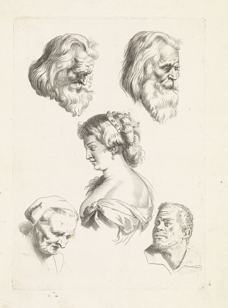 Studies van vijf hoofden (1616 - 1657) by Paulus Pontius and Peter Paul Rubens