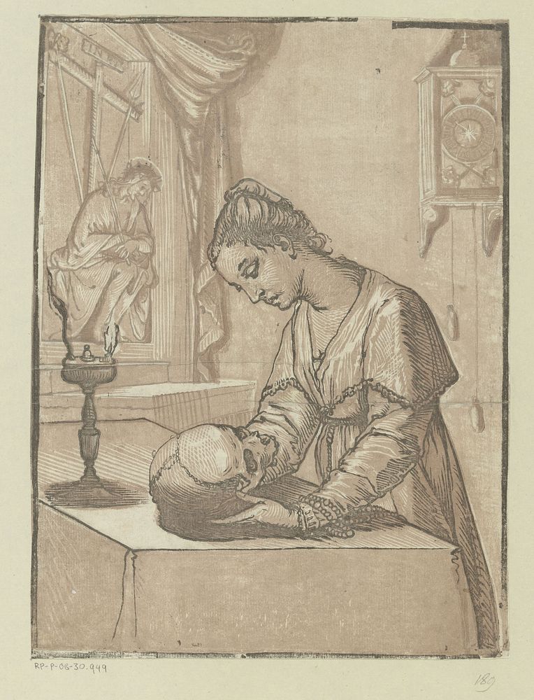 Vrouw met een schedel (1591) by Andrea Andreani and Alessandro Casolani
