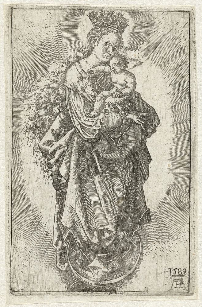 Maria met kind op een maansikkel (1589) by Monogrammist AH 16e eeuw