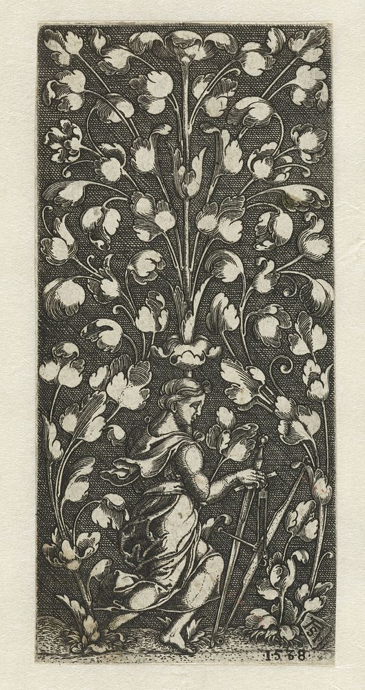Ornament met personificatie van de Gerechtigheid (1538) by Monogrammist AS Duits graveur