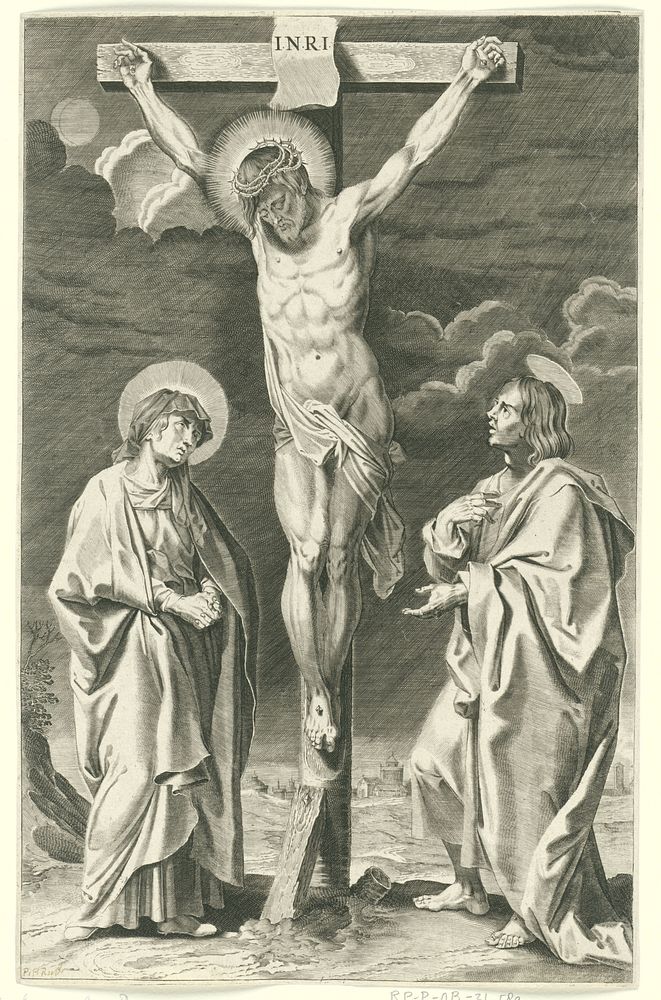Kruisiging met Maria en Johannes de Doper (1627) by Jan Baptiste Collaert, anonymous and Peter Paul Rubens