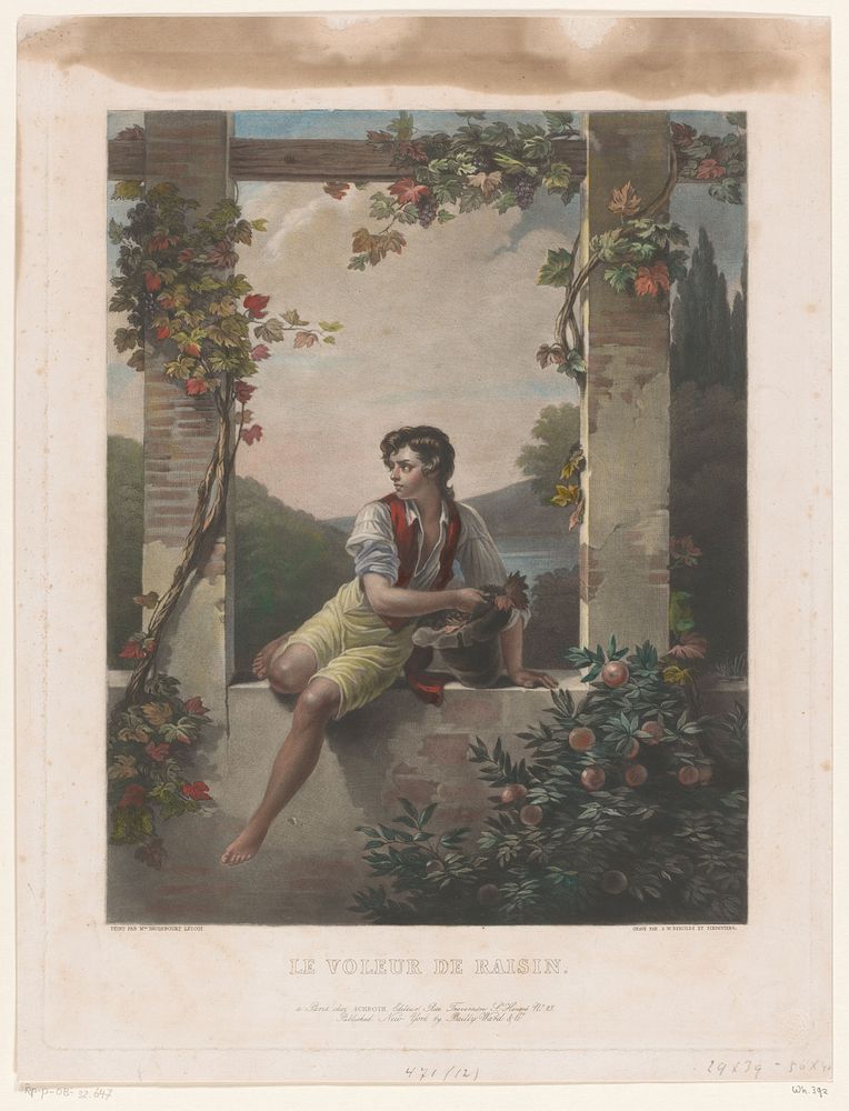 Jongen met hoed vol druiven (1825 - 1836) by Samuel William Reynolds I, Antoinette Cécile Hortense Haudebourt Lescot, C…