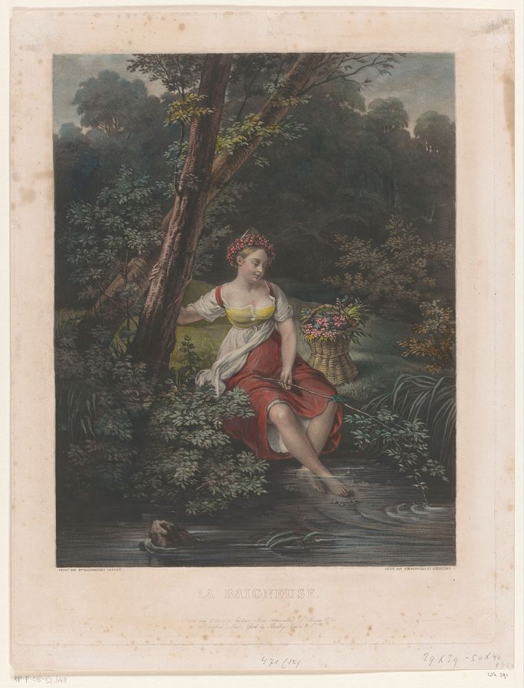 Jonge vrouw met bloemenkrans en voeten in het water (1825 - 1836) by Samuel William Reynolds I, Antoinette Cécile Hortense…