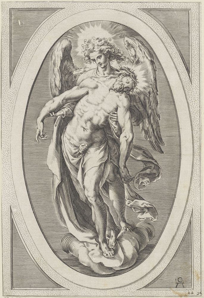 Engel het lichaam van Christus ondersteunend (1563 - 1615) by Cherubino Alberti, anonymous and Cherubino Alberti