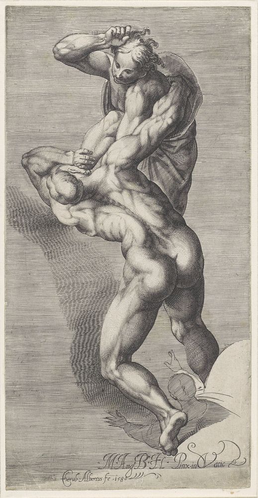 Verdoemde zielen in gevecht (1580) by Cherubino Alberti and Michelangelo