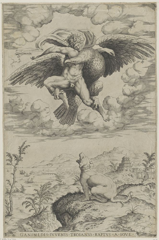 Roof van Ganymedes (c. 1517 - 1565) by Nicolas Beatrizet and Michelangelo