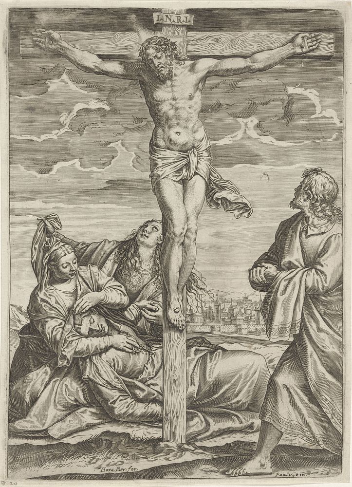 Kruisiging van Christus (1567 - 1602) by Agostino Carracci, Paolo Veronese and Orazio Bertelli