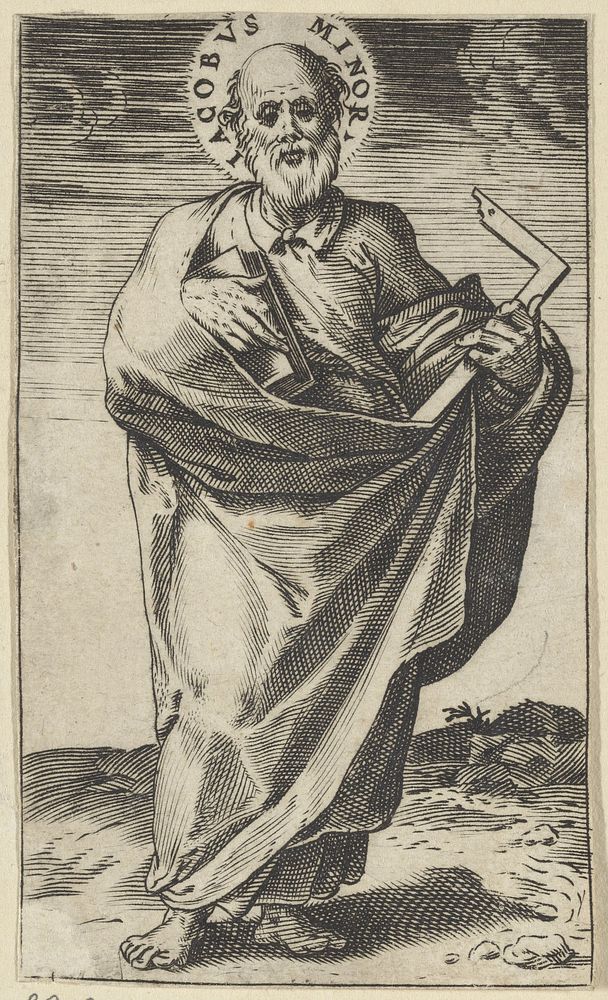 Apostel Jakobus de Mindere met boek en winkelhaak (1583) by Agostino Carracci and Orazio Bertelli