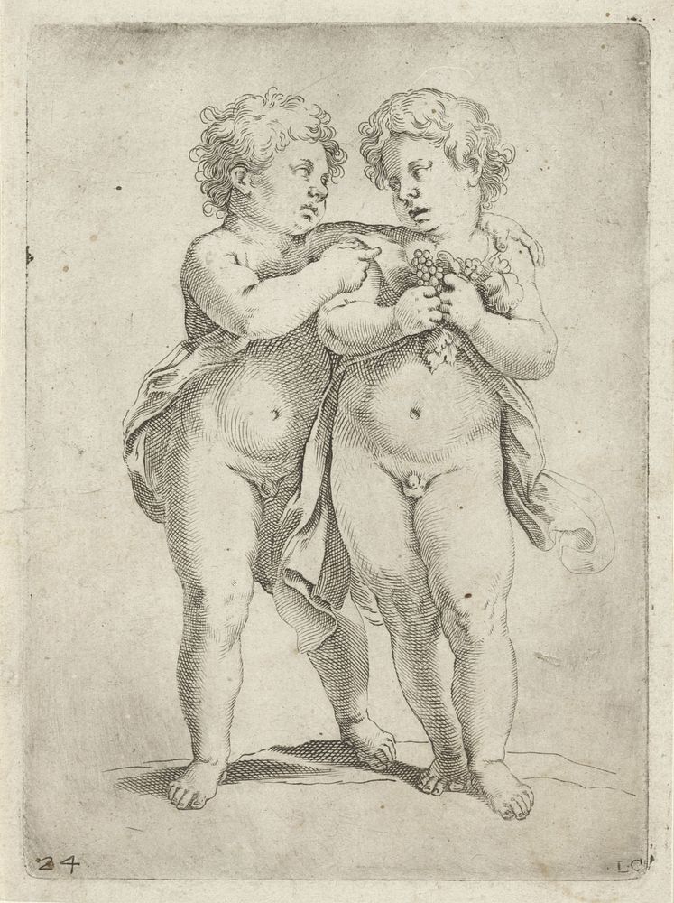 Twee jongetjes, waarvan een met tros druiven (1580 - 1641) by Luca Ciamberlano, Ludovico Carracci and Agostino Carracci
