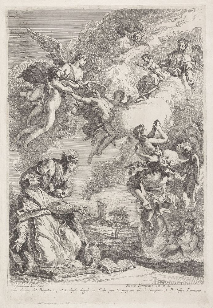 De heilige Gregorius de Grote en de heilige Hieronymus bidden voor de zielen in het vagevuur (1719 - 1768) by Francesco…