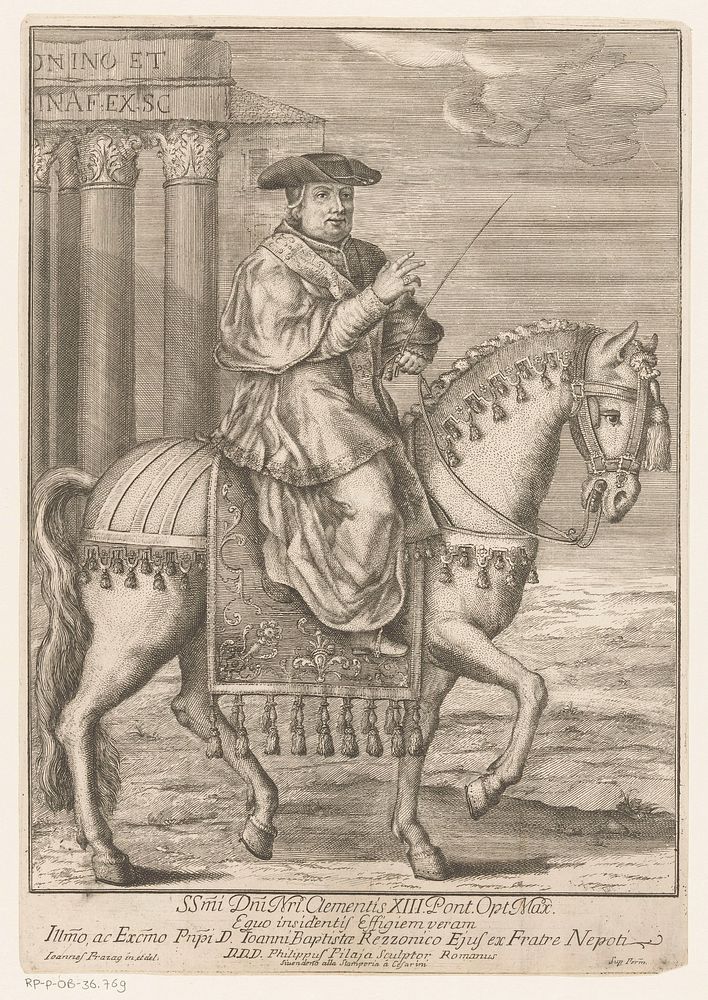 Portret van Paus Clemens XIII te paard (1700 - 1799) by Filippo Pilaja, Joannes Prazag, Pauselijk hof and Giovanni Battista…