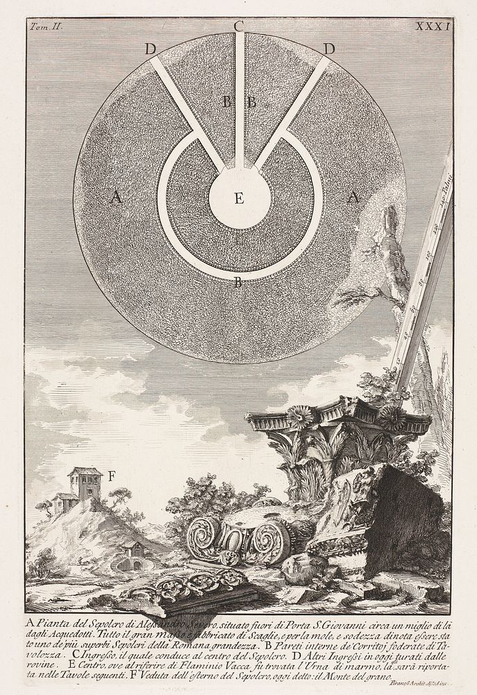 Plattegrond van de Tombe van Alexander Severus (c. 1756 - c. 1757) by Giovanni Battista Piranesi and Giovanni Battista…