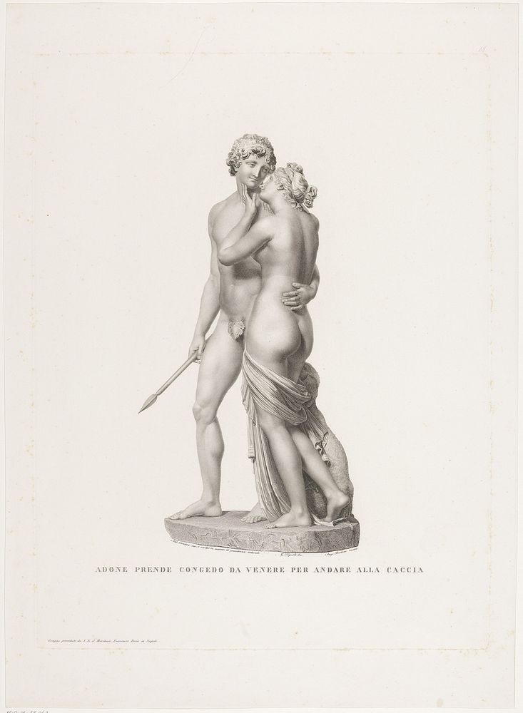 Adonis neemt afscheid van Venus voor de jacht (1793 - 1838) by Angelo Bertini, Giovanni Tognolli and Antonio Canova