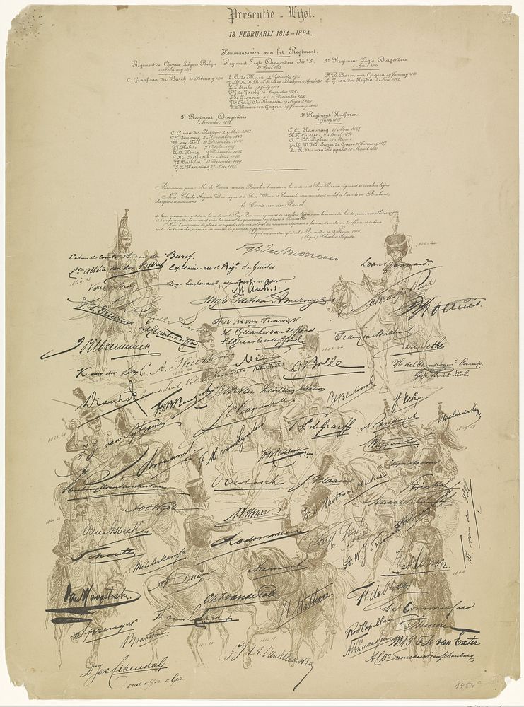 Presentie-Lijst. 13 Februarij 1814-1884. Kommandanten van het Regiment (1884) by Willem Steelink II
