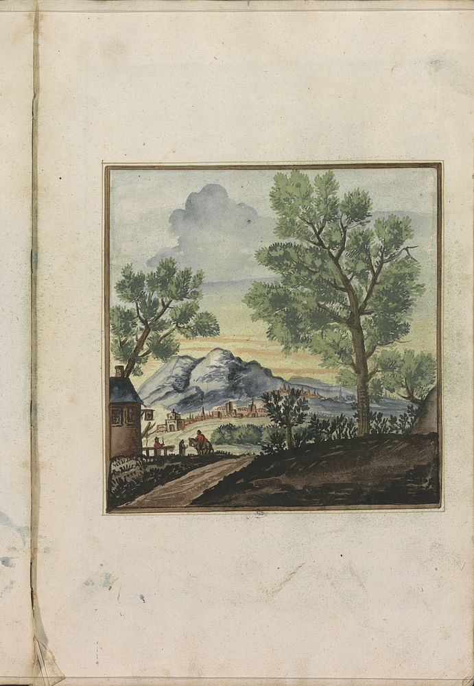 Gezicht op een stad aan de voet van een berg (1696) by Hendrick van Beaumont