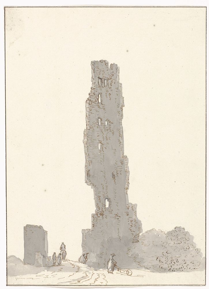 Ruïne van toren langs de grote weg tussen Terracina en Fondi (1778) by Louis Ducros