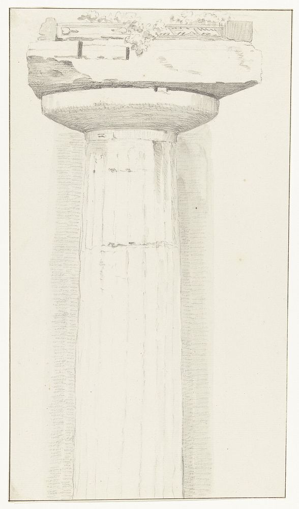 Dorische zuil van de tempel aangetroffen onder de kerk van de heilige Drieëenheid in Tarente (1778) by Louis Ducros