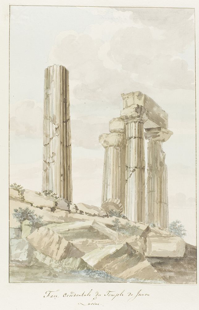 Westgevel van tempel van Juno Lucina (1778) by Louis Ducros