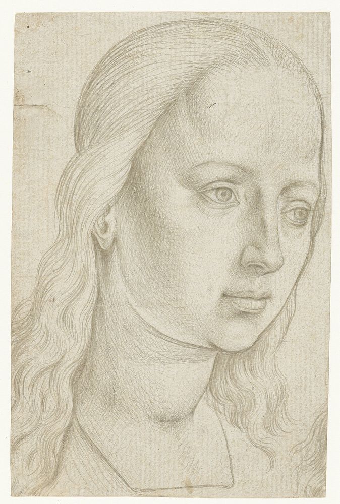 Hoofd van een vrouwelijke heilige of van Maria (1440 - 1478) by Hugo van der Goes