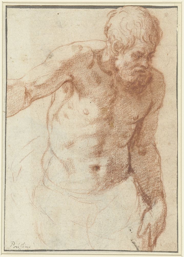 Naakte man, tot de heupen, driekwart naar rechts (1600 - 1699) by anonymous and Nicolas Poussin