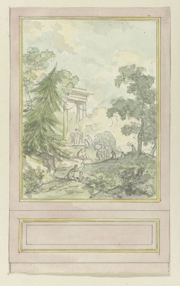 Behangselvak met omlijsting en lambrisering,  uit een ontwerp voor een zijwand (c. 1791) by Jurriaan Andriessen
