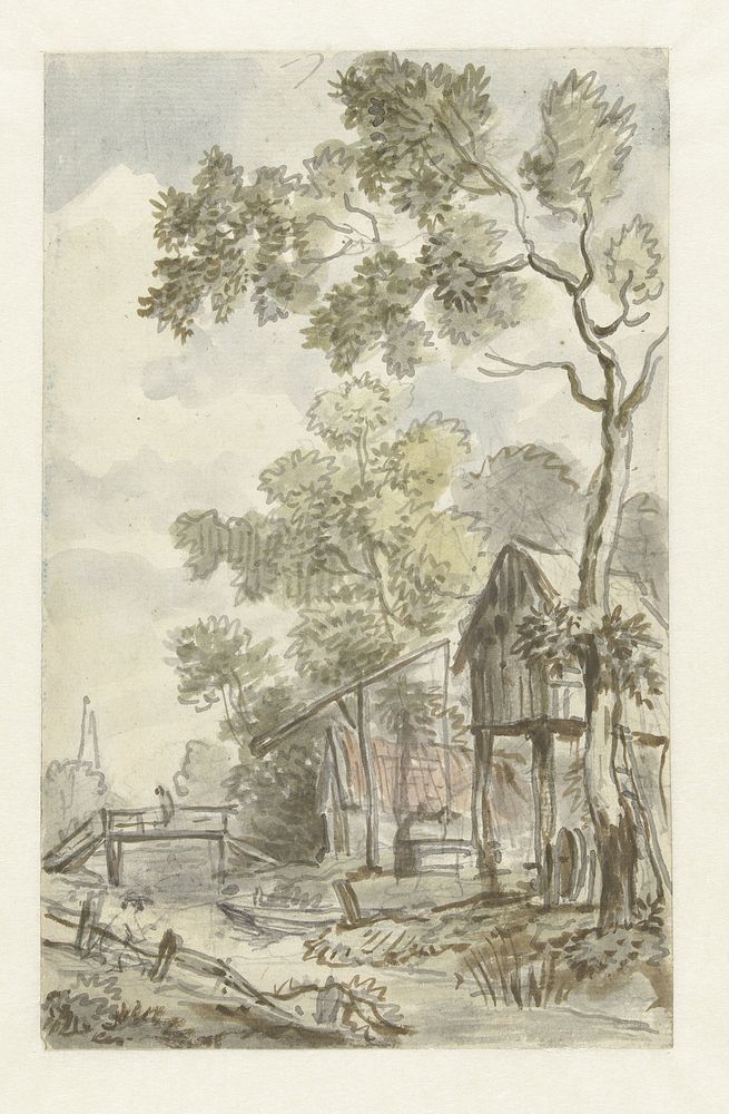 Ontwerp voor behangselschildering met Hollands landschap (c. 1752 - c. 1819) by Jurriaan Andriessen