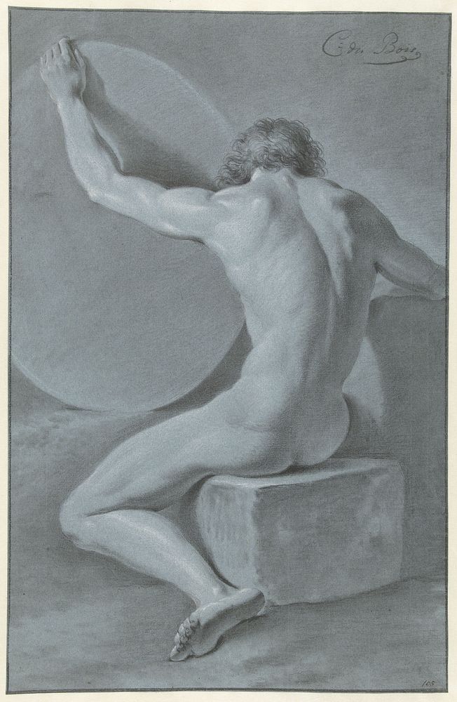 Zittend mannelijk naakt, op de rug gezien (1775 - 1837) by Chrétien Dubois