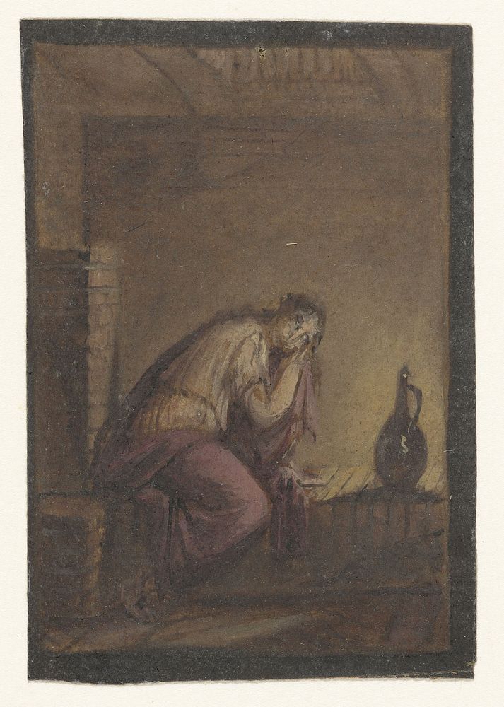 Zittende vrouw met kruik (1700 - 1800) by anonymous