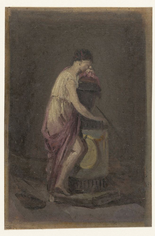 Staande treurende vrouw bij een grafmonument (1700 - 1800) by anonymous