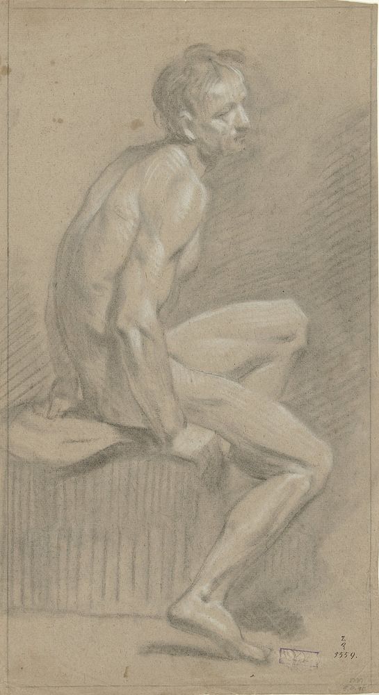 Zittend mannelijk naakt, naar rechts (1700 - 1800) by anonymous