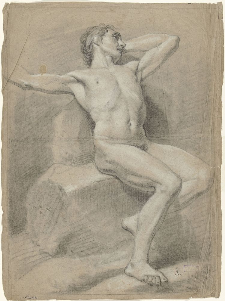 Zittend mannelijk naakt, de armen naar achteren (1776) by anonymous