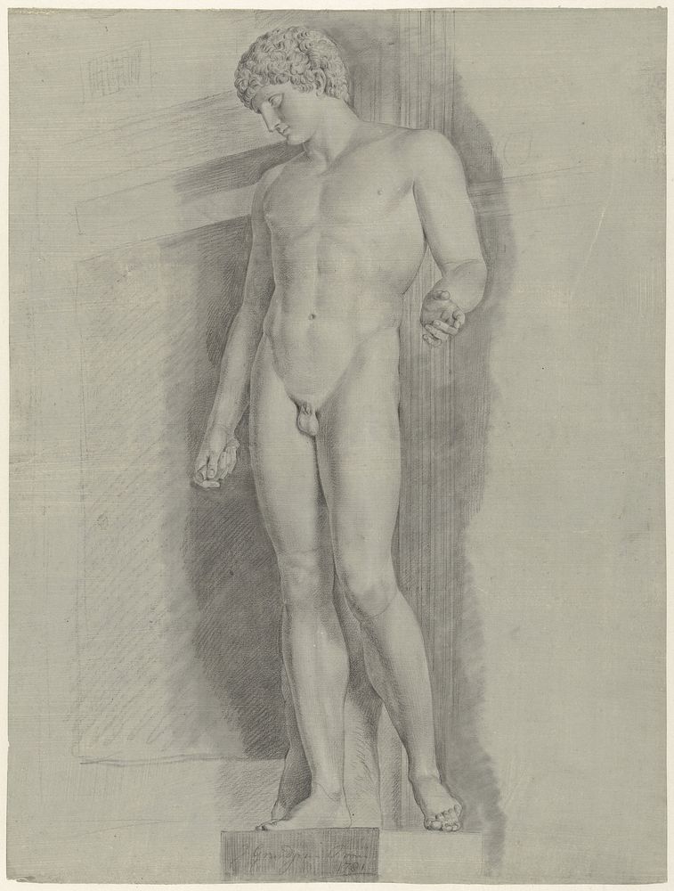 Studie naar het standbeeld genaamd de Albani Antinous (1781) by Jean Grandjean and anonymous