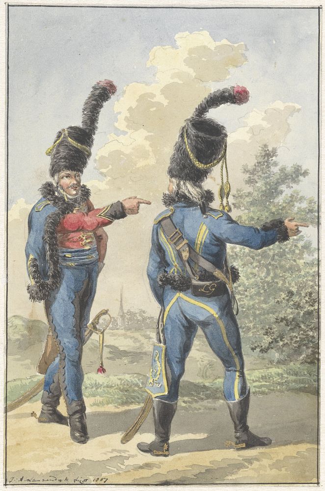 Twee staande militairen (1807) by Jan Anthonie Langendijk Dzn