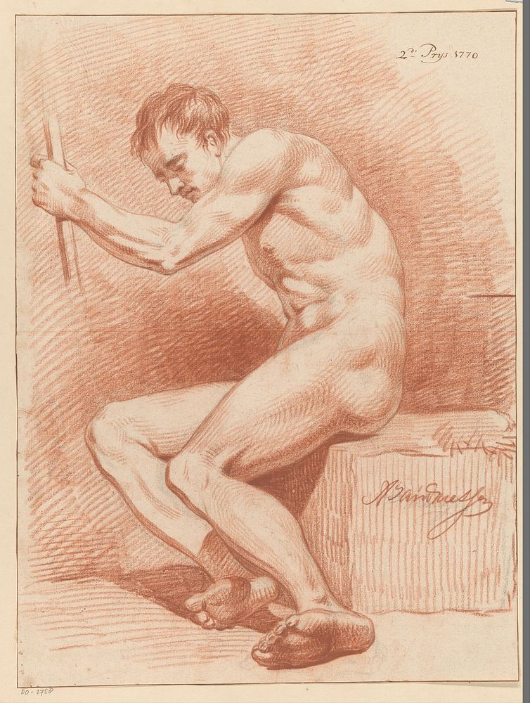 Zittend mannelijk naakt, van opzij gezien (2e prijs 1770) (1770) by Anthony Andriessen