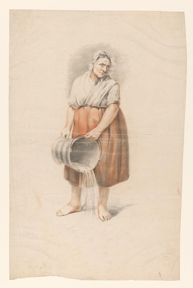 Staande vrouw die een emmer leeg gooit (1809 - 1869) by Alexander Cranendoncq