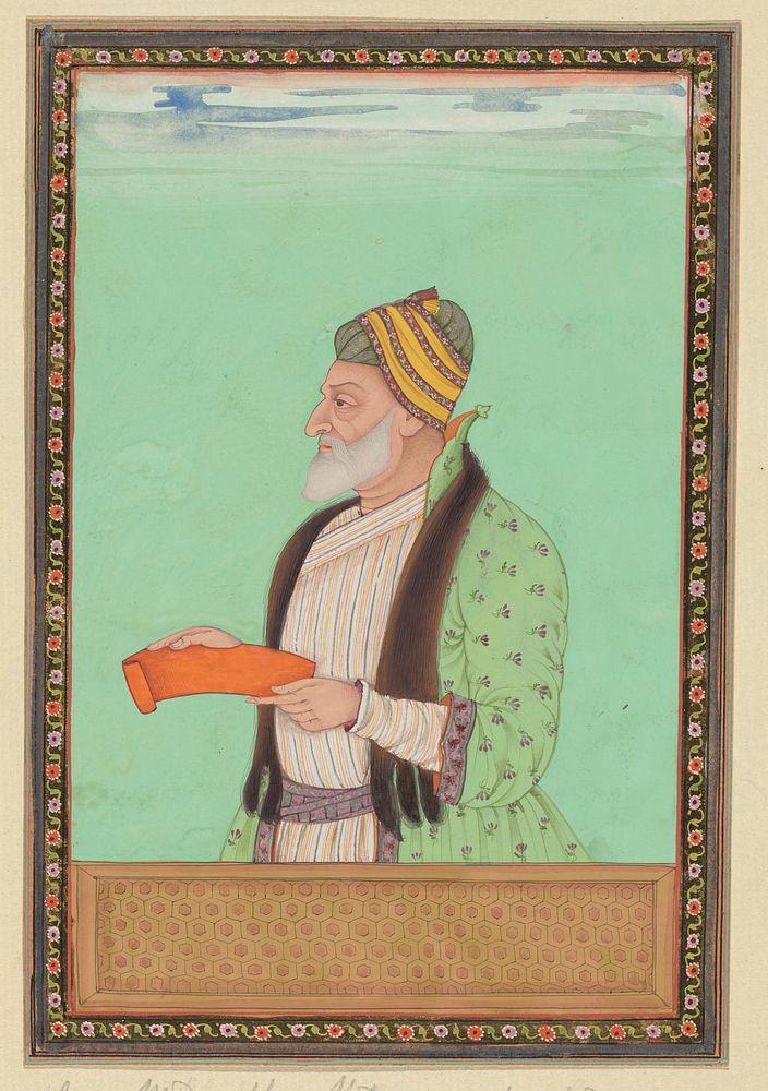 Portret van Sayyid Muzaffar; ten tijde van Sultan Abul Hasan heeft hij als opperbevelhebber (peshwa) gediend (c. 1686) by…