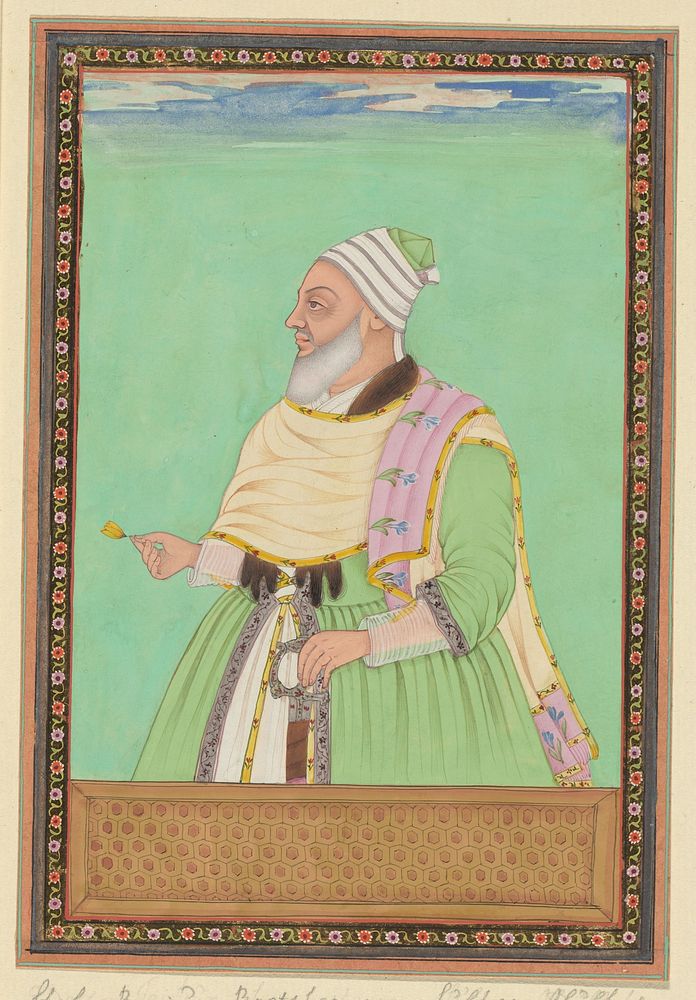 Portret van Shah Raju, de geestelijke leidsman (pir) van Sultan Abul Hasan (c. 1686) by anonymous