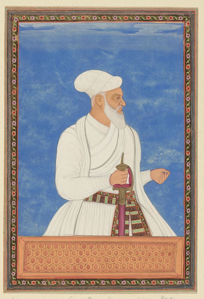 Portret van Muhammad Amin, die vestingcommandant (qal'adar) van Golconda is geweest, zowel in de tijd van Sultan Abdullah…