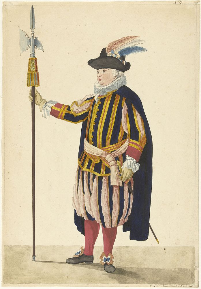 Een officier van de Cent Suisses (1766) by Isaac Lodewijk la Fargue van Nieuwland