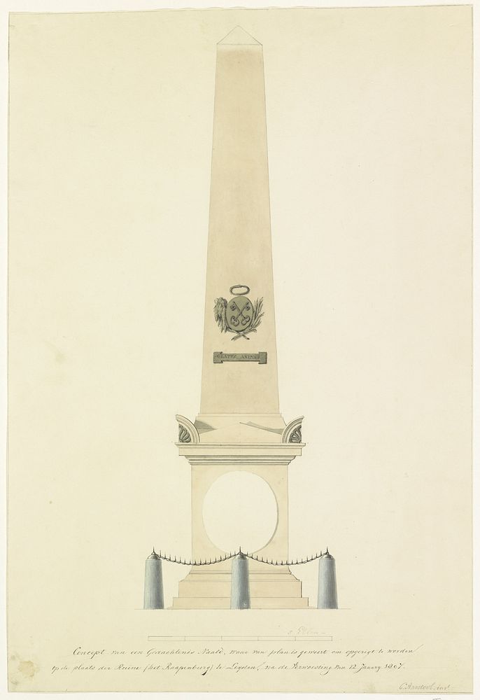 Ontwerp voor een monument voor de Leidse buskruitramp, 1807 (1807 - 1808) by Cornelis Apostool