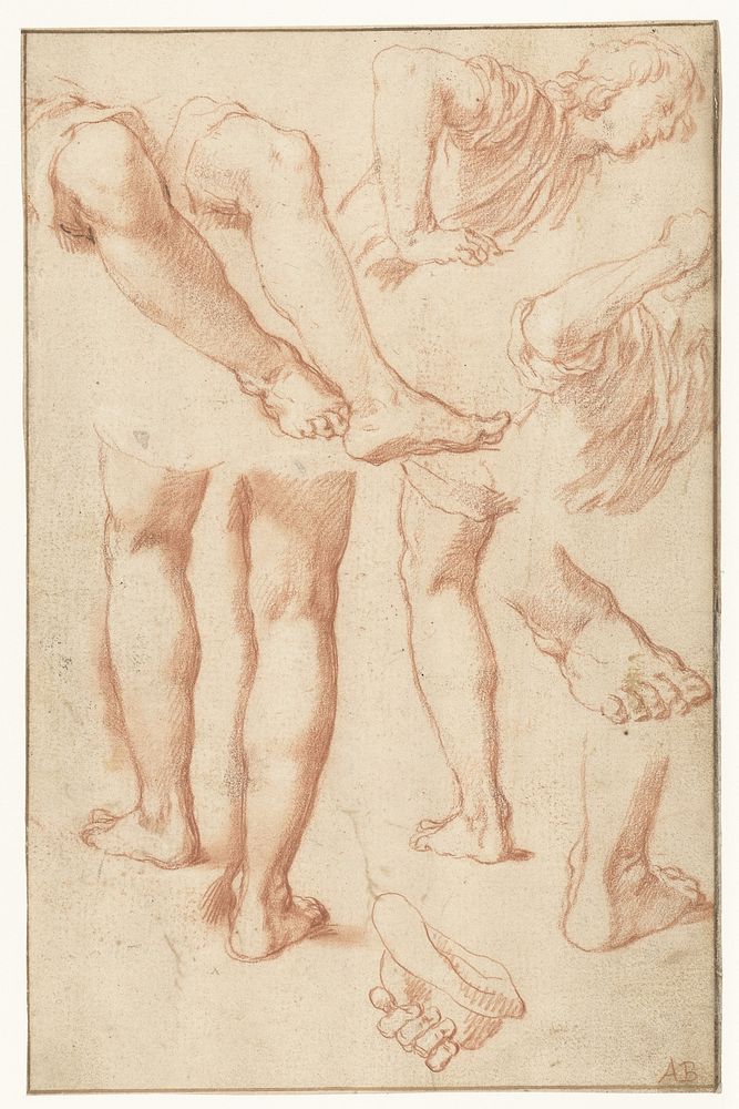Study of legs, feet, and a young man leaning (1574 - 1651) by Abraham Bloemaert