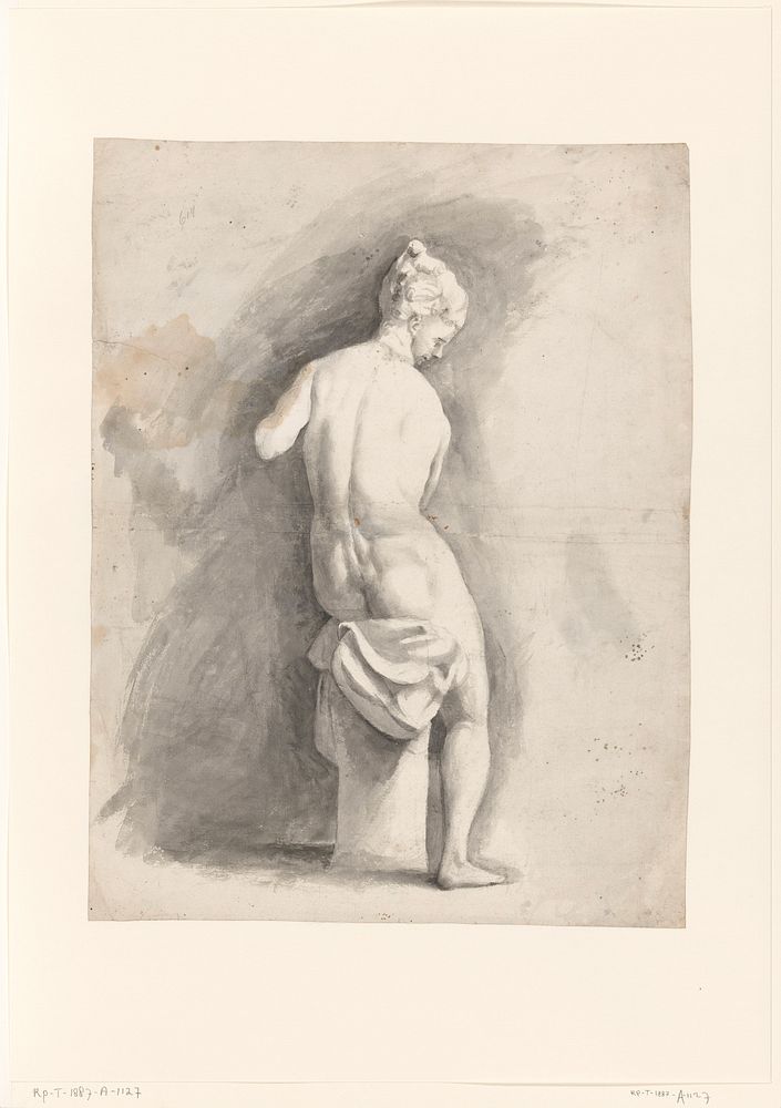 Beeld van zittende naakte vrouw, van achteren (c. 1657 - c. 1658) by Moses ter Borch and anonymous